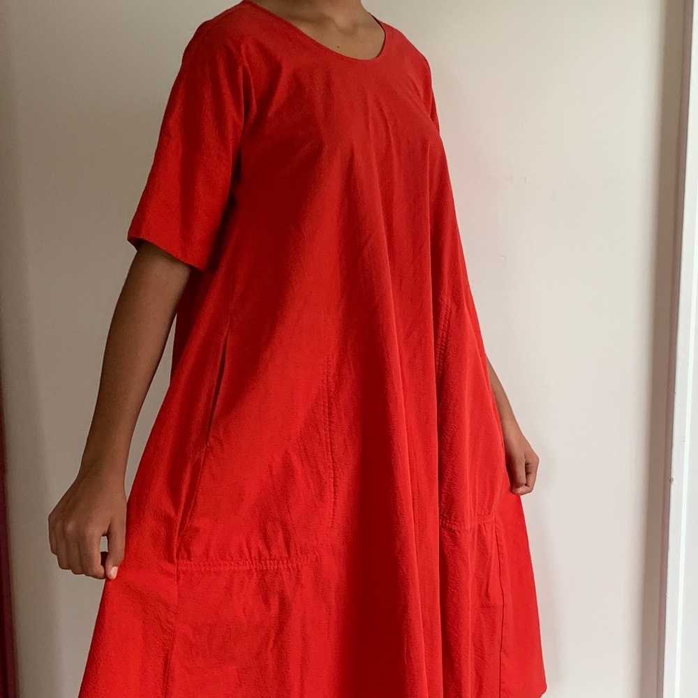 UNIQLO X LEMAIRE, Wide Poppy Red Dress with large pockets, SZ S
